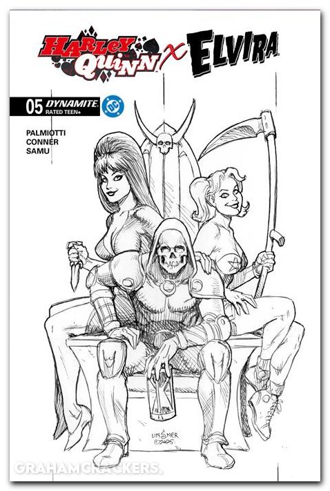 Harley Quinn X Elvira #5 (2025) cover m linsner line art variant