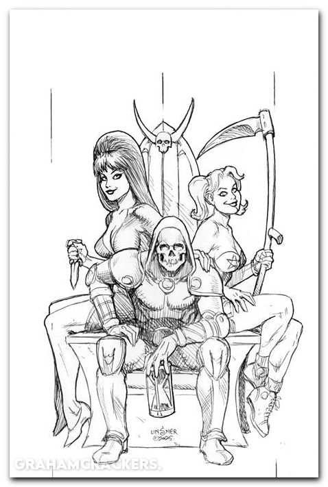 Harley Quinn X Elvira #5 (2025) cover n linsner line art virgin variant