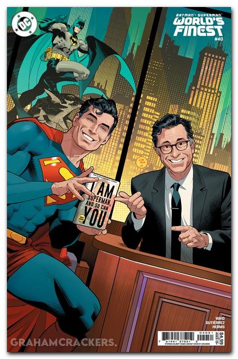 Batman Superman Worlds Finest #40 (2022) cover d mora stephen colbert cameo variant