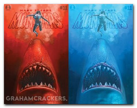 Mark Spears Monsters #11 cover b spears shark attack jaws homage holofoil flip variant