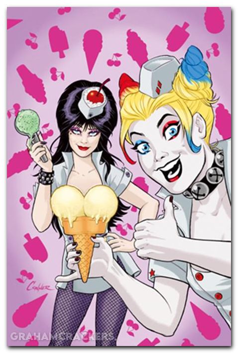 Harley Quinn X Elvira #2 (2025) cover s conner ice cream virgin variant