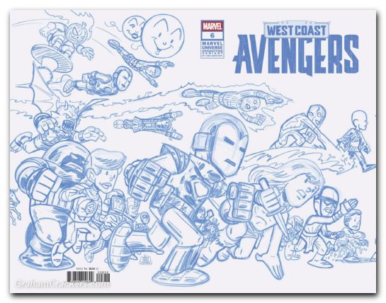 West Coast Avengers #6 (2024) giarrusso marvel universe connecting blue line sketch variant