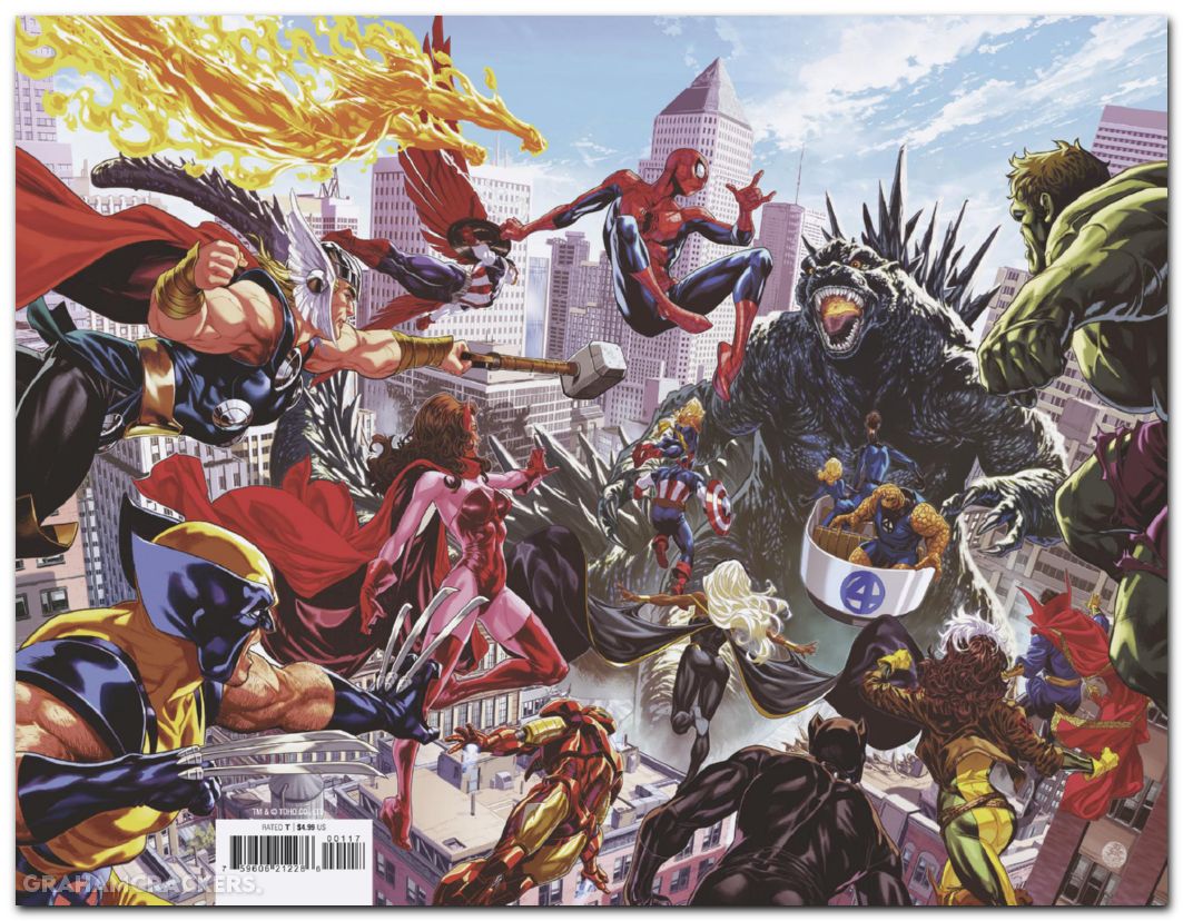 Godzilla Destroys The Marvel Universe #1 (2025) brooks virgin variant