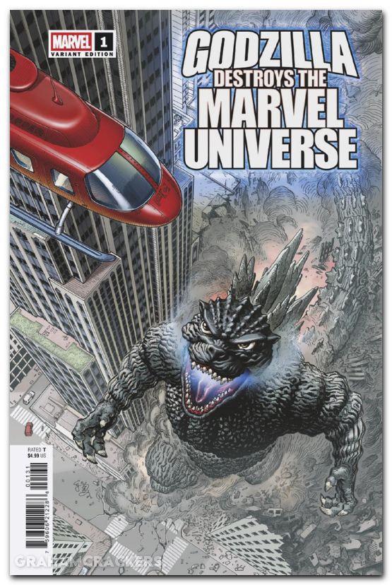 Godzilla Destroys The Marvel Universe #1 (2025) su fan favorite variant