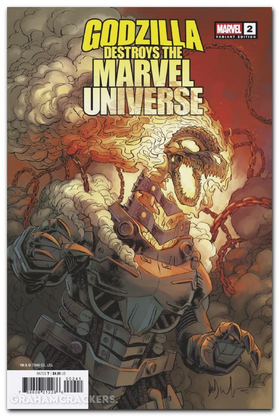 Godzilla Destroys The Marvel Universe #2 (2025) wachter marvelized ghost rider-zilla variant