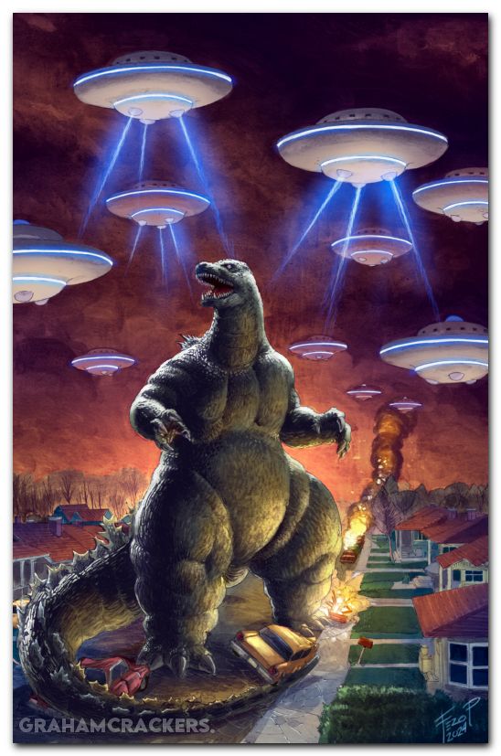 Godzilla Here There Be Aliens #1 (2025) cover c pe virgin variant