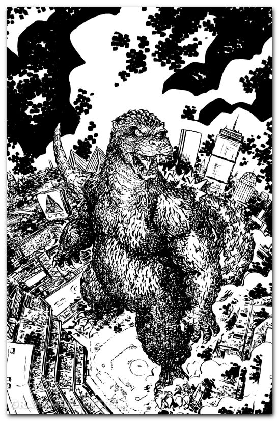 Godzilla Vs America Boston #1 (2025) cover c lonergan b&w virgin variant