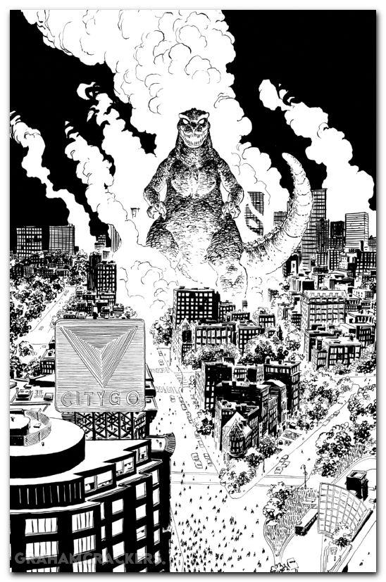Godzilla Vs America Boston #1 (2025) cover d sherman b&w virgin variant