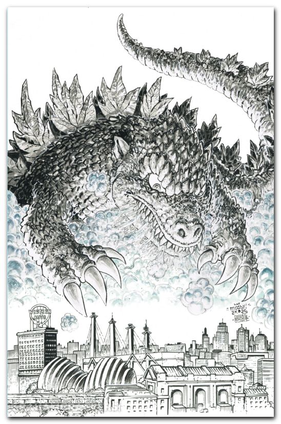 Godzilla Vs America Kansas City #1 (2025) cover d moody b&w virgin variant