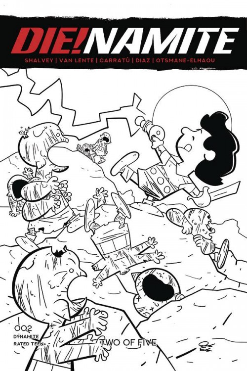 Die!Namite #2 cover i peanuts john carter homage b&w variant
