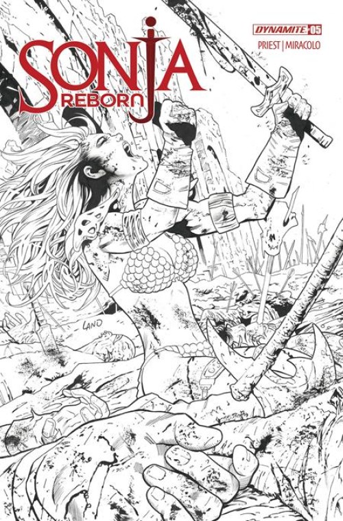 Sonja Reborn #5 (2025) cover k land b&w variant