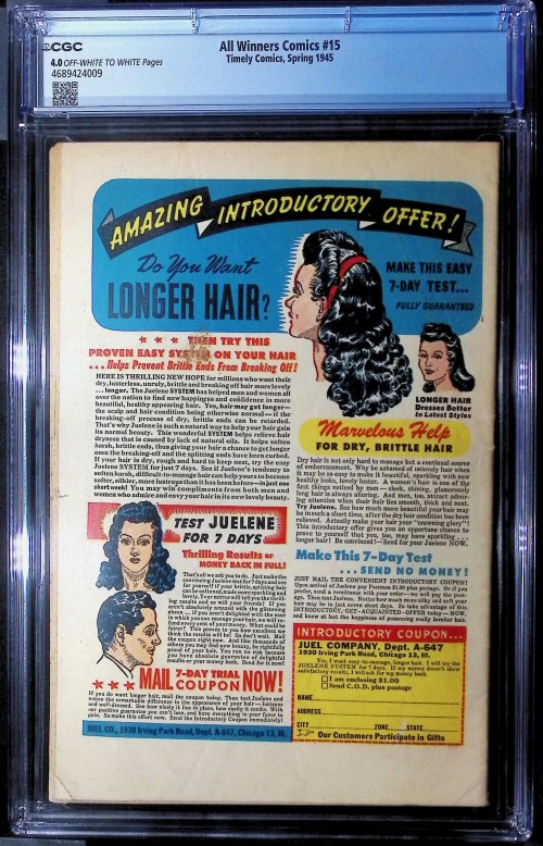All Winners Comics #15 (1941) CGC 4.0