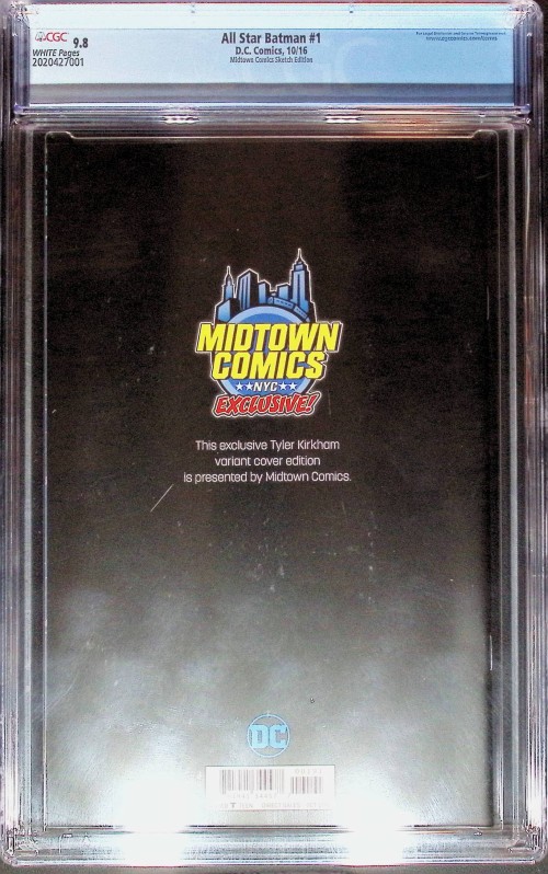 All Star Batman #1 (2016) CGC 9.8 Tyler Kirkham sketch cover