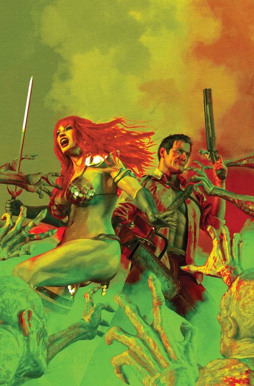 Red Sonja Vs The Army Of Darkness #1 (2025) cover w spears green virgin variant