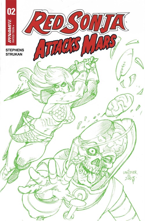 Red Sonja Attacks Mars #2 cover k linsner green line art variant