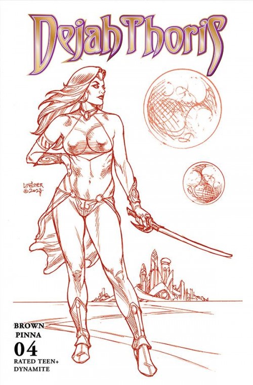 Dejah Thoris #4 (2023) cover s linsner red line art variant