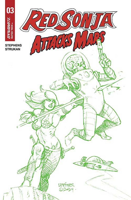 Red Sonja Attacks Mars #3 cover k linsner green line art variant