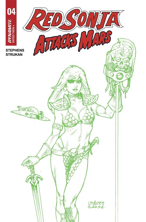 Red Sonja Attacks Mars #4 cover k linsner green line art variant