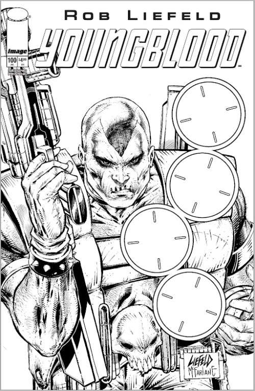 Youngblood #100 (2025) second print cover c liefeld b&w blank gun sight variant
