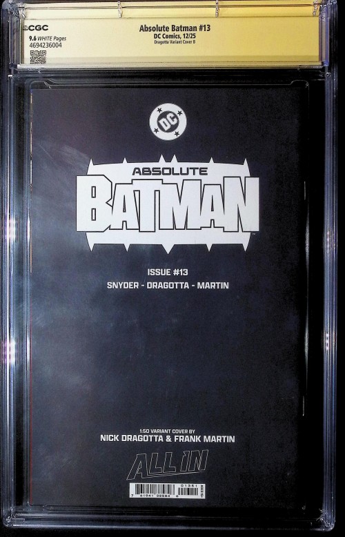 Absolute Batman #13 (2024) cover i dragotta virgin variant CGC 9.6 signed