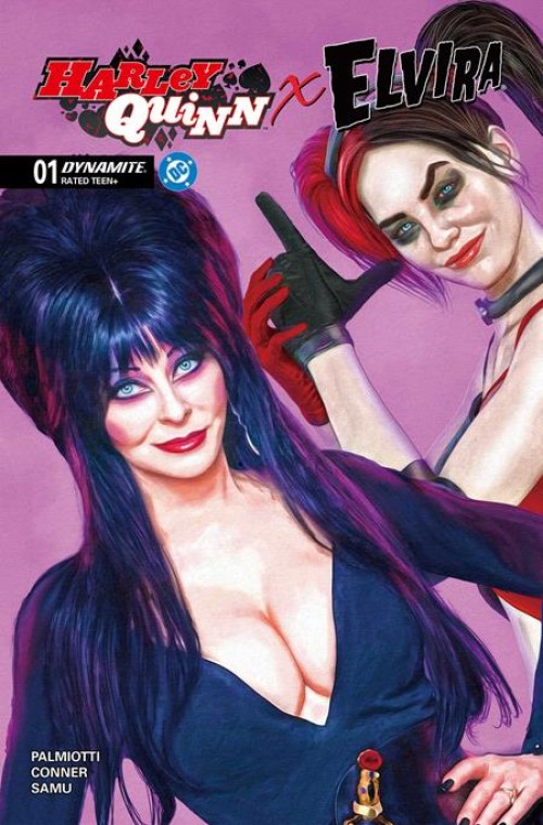 Harley Quinn X Elvira #1 (2025) cover y spears pink variant