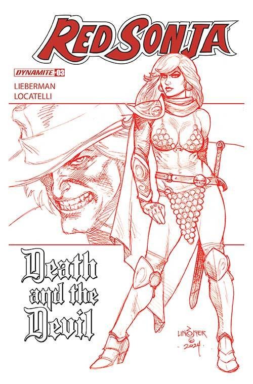 Red Sonja Death And The Devil #3 cover l linsner red line art variant