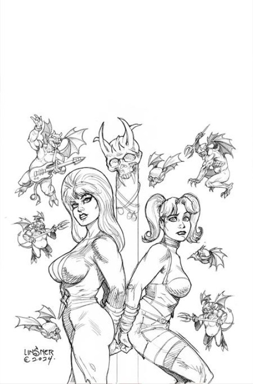 Harley Quinn X Elvira #2 (2025) cover u linsner b&w virgin variant