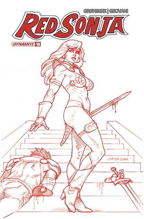 Red Sonja #16 (2023) cover p linsner fiery red variant