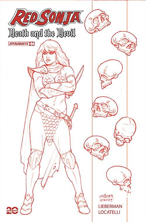 Red Sonja Death And The Devil #4 (2024) cover l linsner red line art variant