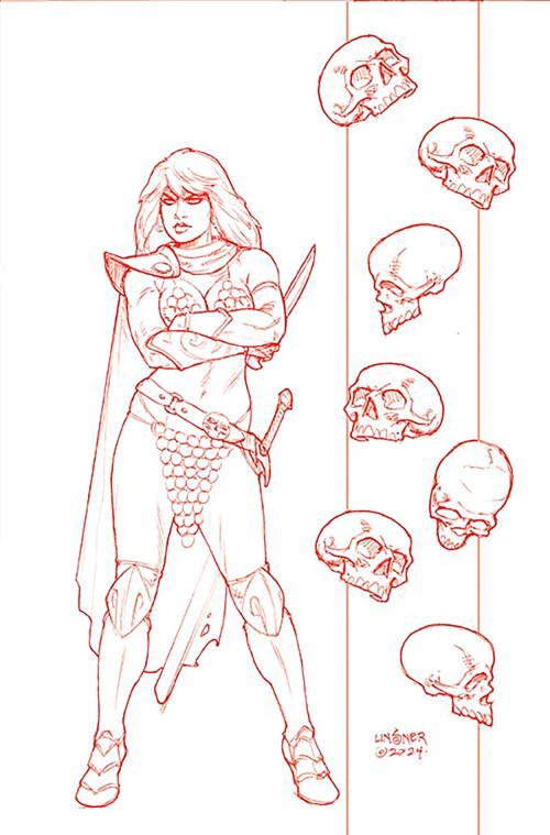 Red Sonja Death And The Devil #4 (2024) cover m linsner red line art virgin variant