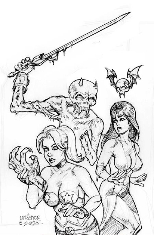 Harley Quinn X Elvira #3 (2025) cover m linsner b&w virgin variant