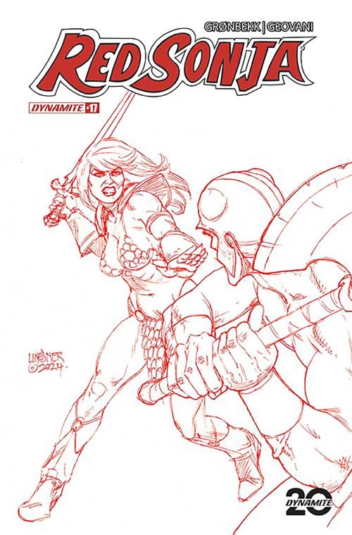 Red Sonja #17 (2023) cover p linsner fiery red line art variant